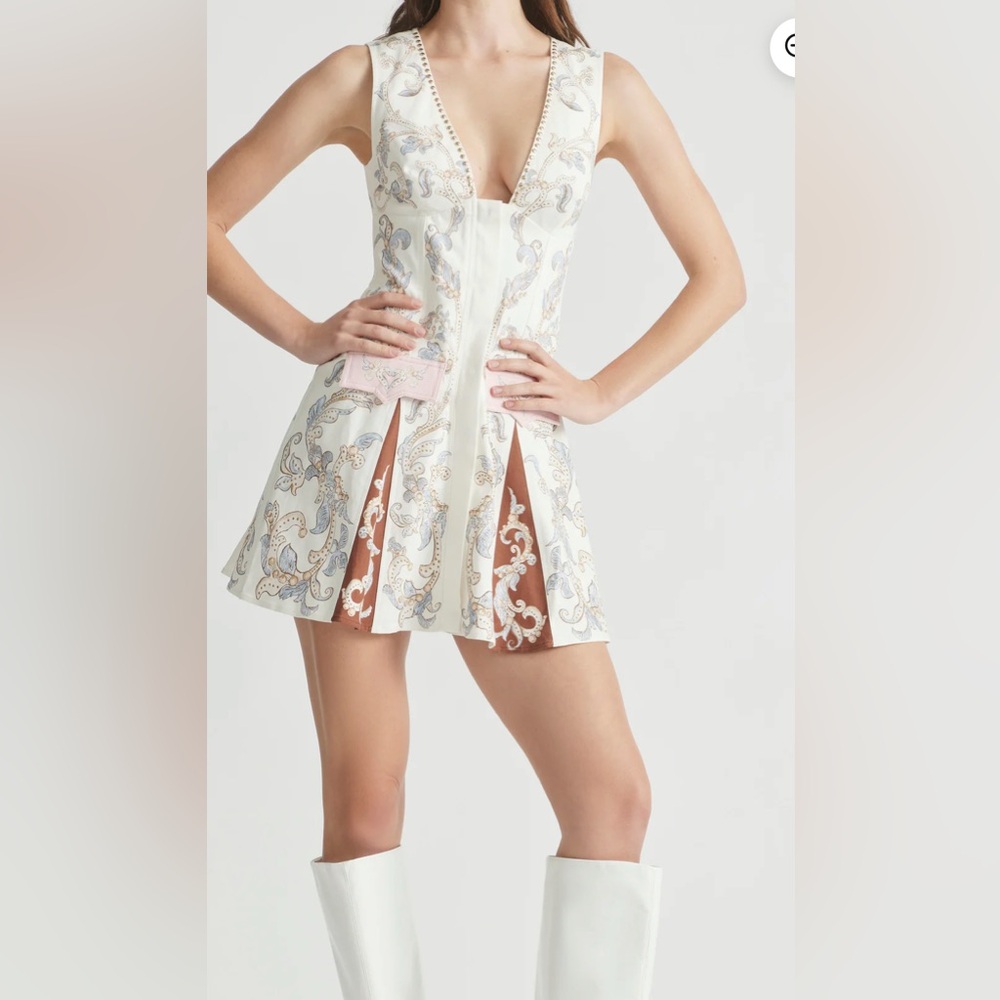 Elegant Cream and Brown Mini Dress